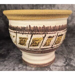 Vintage Handcrafted Ceramic Pottery Bowl With Abstract Brown & Golden Design